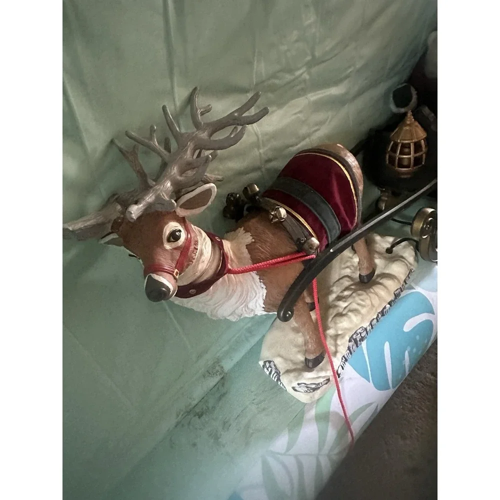 Santa Sleigh+Reindeer Vintage 1998 Christmas Holiday Creation Animatedmusic Work